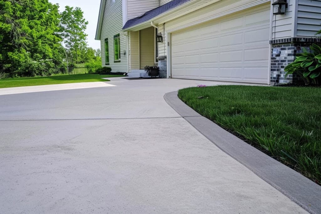 Finished concrete driveway beside a home