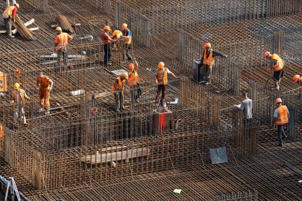 Concrete construction team at work